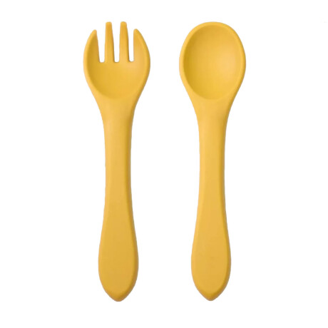 Set Infantil de Cubiertos con Cuchara y Tenedor en Silicona Mostaza