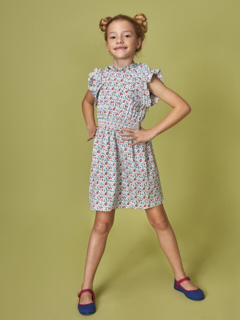 Vestido De Flores Con Cintura Engomada Gris