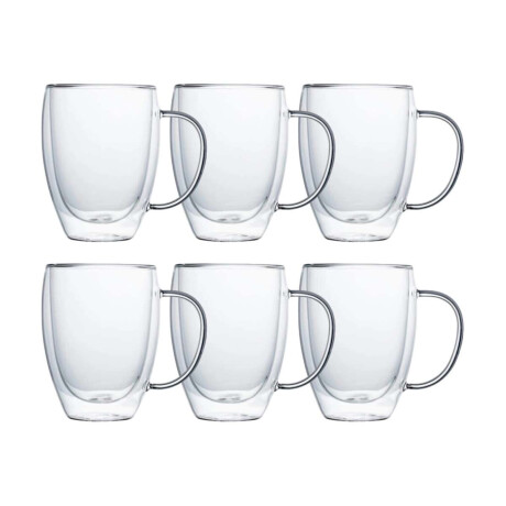Set x6 Pocillo Doble Vidrio Con Asa de 350 Ml Sc