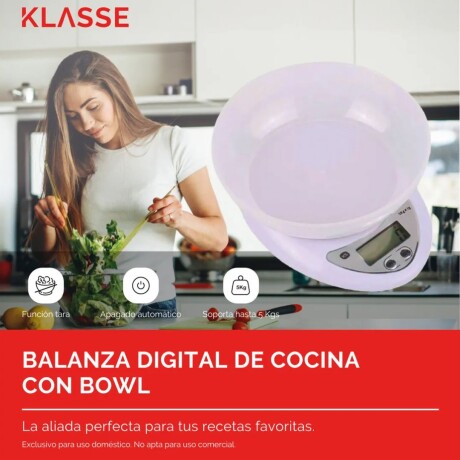 Balanza de cocina con bowl Klasse | Sorporta hasta 5kg | Color blanco Balanza de cocina con bowl Klasse | Sorporta hasta 5kg | Color blanco