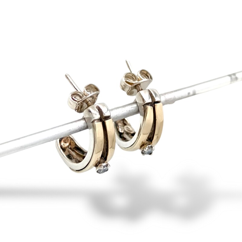 Caravanas Medio aro Zirconia-Plata y oro-Zirconia-CA5129 conpiedra