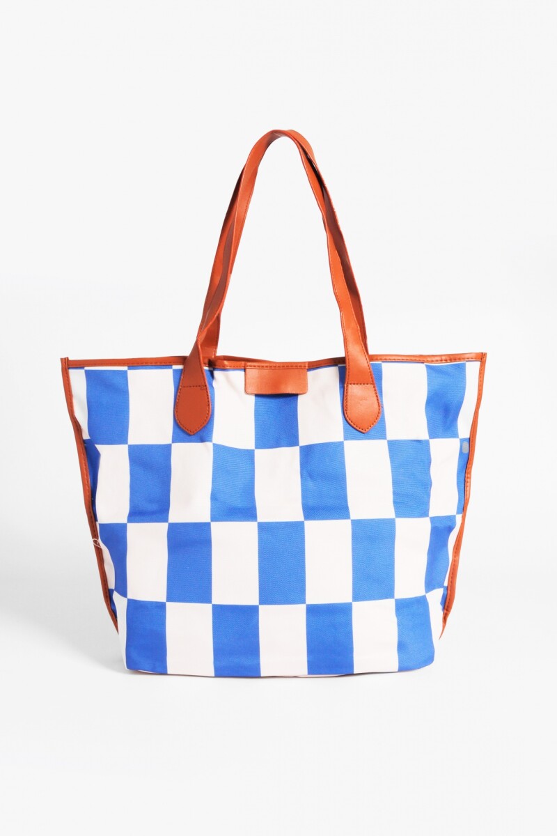 Cartera shopper a cuadros azul