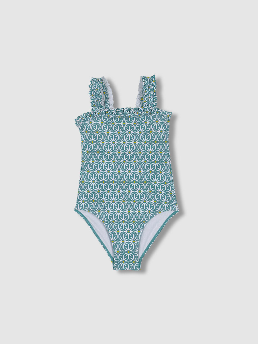 Bañador Estampado Flor Geometrica Azul Claro