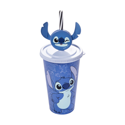 Vaso Plástico Milk Shake con Pin y Pajita Stitch 500 ml U