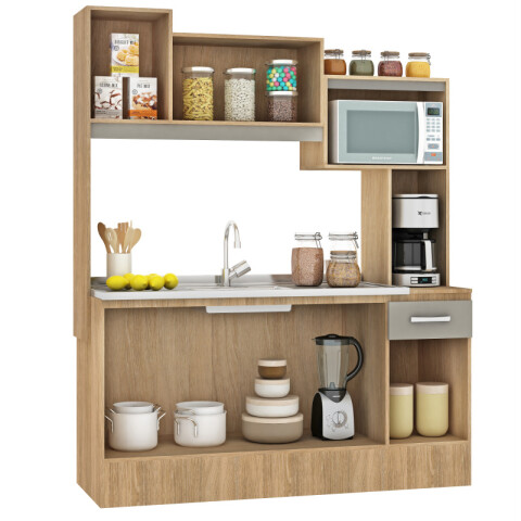 [OUTLET] Kit de cocina compacta 6 puertas 1 cajón Patas Ajustables y Rieles Metálicos 150 x 50 x 190 cm [Falta una pieza] [OUTLET] Kit de cocina compacta 6 puertas 1 cajón Patas Ajustables y Rieles Metálicos 150 x 50 x 190 cm [Falta una pieza]