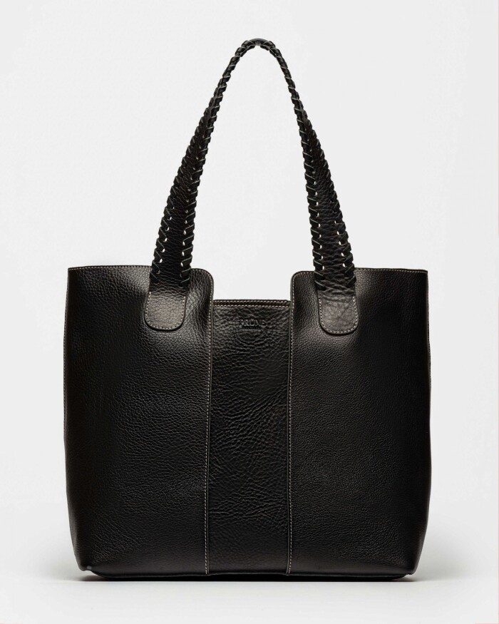 Shopper The Braided En Cuero Vegetal Liso Negro
