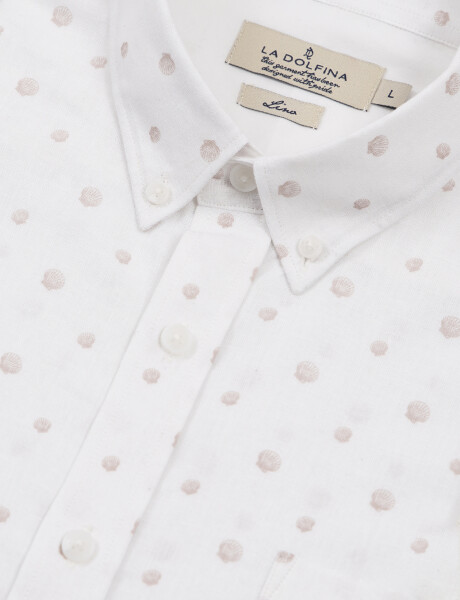 Camisa m/c lino estampada blanco/rosa