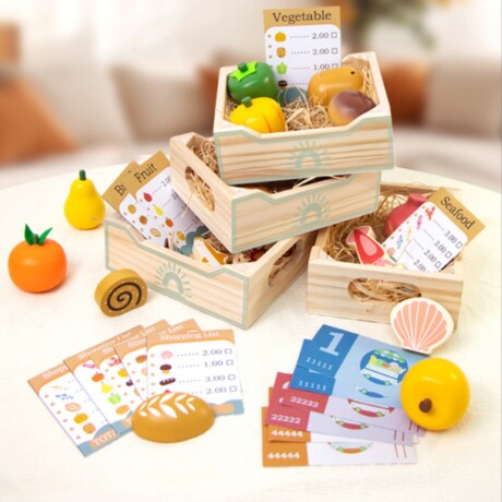 JUEGO DE FRUTAS, VERDURAS, PAN Y COMIDA EN MADERA 0179 001