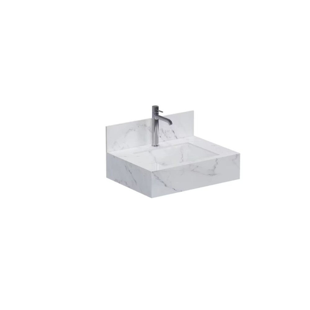 Mueble de baño suspendido de porcelanato Blanco Calacata Napoles 60 cm con bacha incorporada Mueble De Baño Suspendido De Porcelanato Blanco Calacata Napoles 60 Cm Con Bacha Incorporada