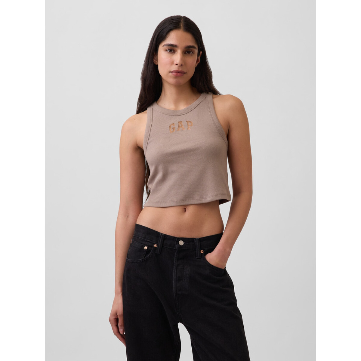 V-SL RIB 2X2 LOGO CROP TANK - MEDIUM COOL BROWN 