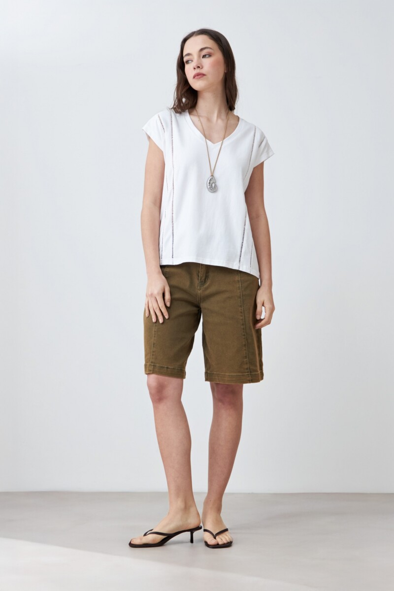 Remera escote en V con vainillas - blanco 