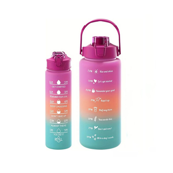 Set X2 Botella De Agua Deportiva 2L + 800 ML MotivacionaL Variante Color Magenta