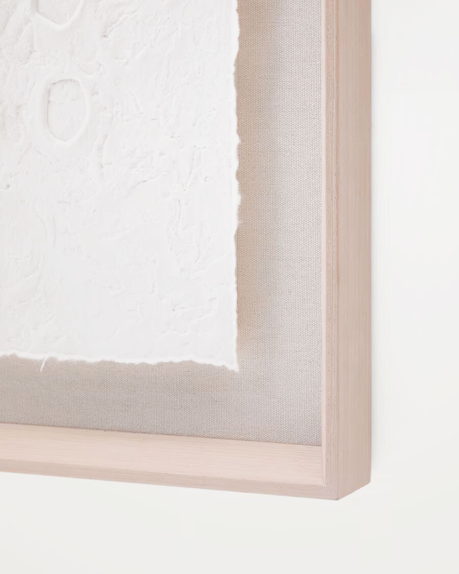 Cuadro abstracto Olvin de papel reciclado blanco con relieves hechos a mano 44 x 94 cm
