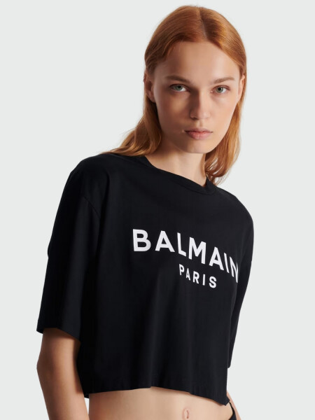 Balmain -Remera de algodón con estampado Balmain Paris Negro