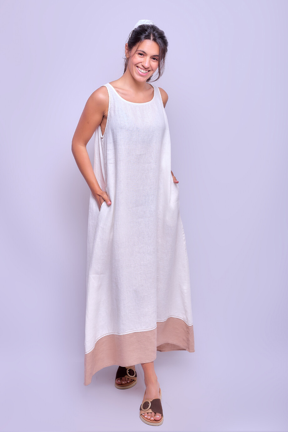 Vestido Toledo Blanco con Beige