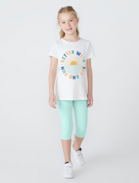 CONJUNTO DE NIÑA MANGA CORTA CON CALZA  BLANCO