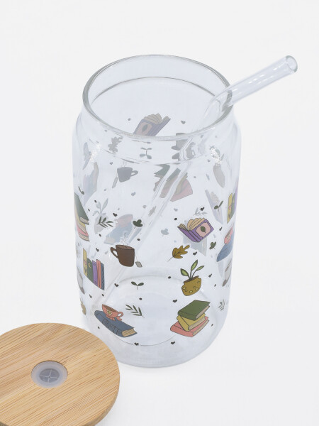 VASO CON SORBITO Y TAPA DE BAMBOO MULTICOLOR
