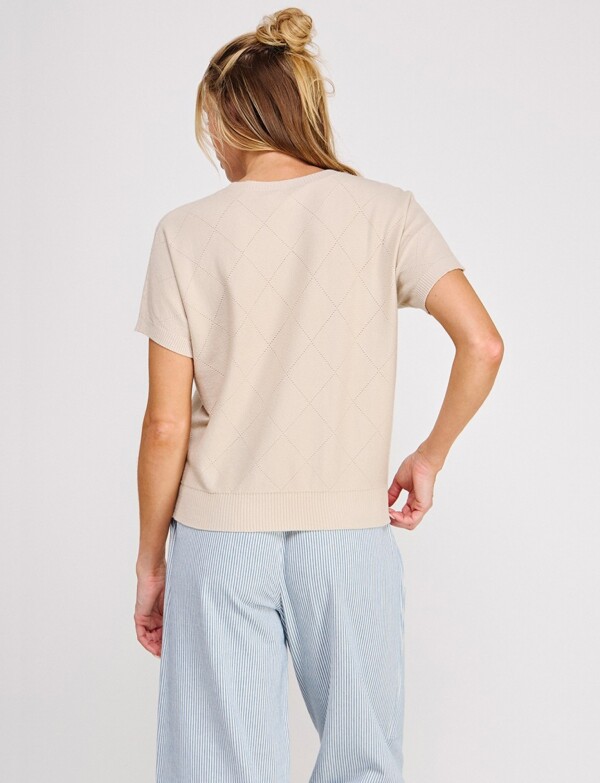 Buzo Tejido Fino Manga Corta Calado Rombos BEIGE