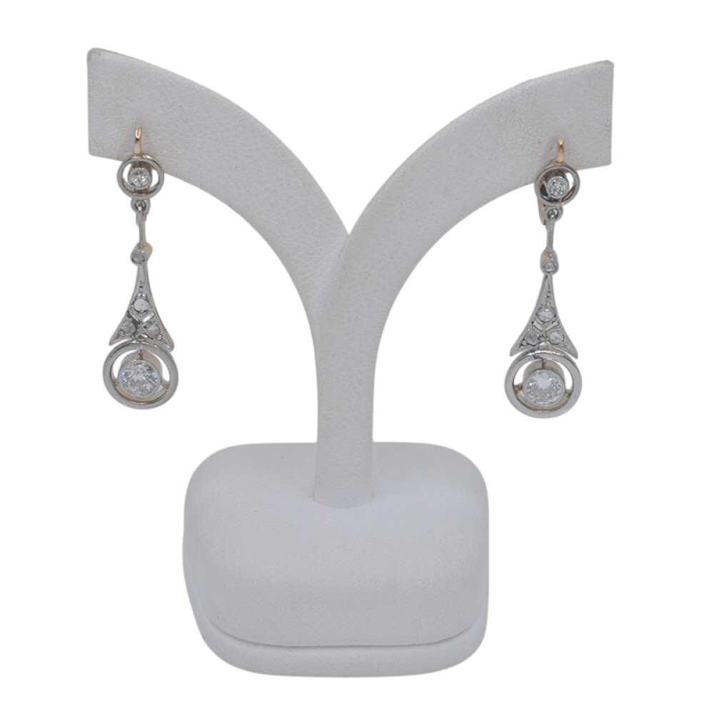 Caravanas antiguas en oro 18k con brillantes y diamantes Caravanas antiguas en oro 18k con brillantes y diamantes