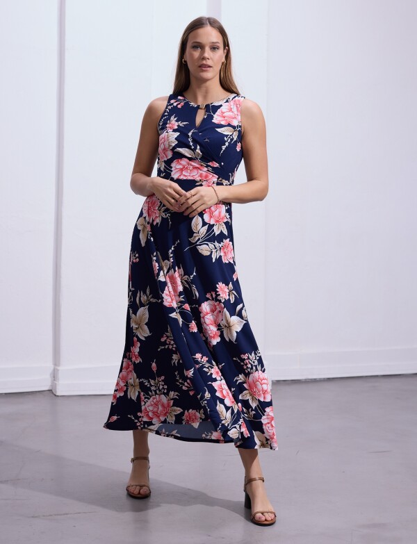 Vestido Maxi Keyhole Metal AZUL/MULTI