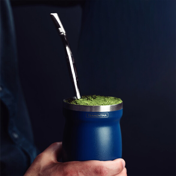 Kit de termo inox. + mate azul + bombilla -TRAMONTINA TF9010
