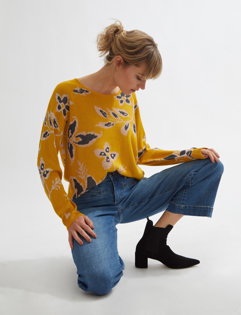 Sweater jacquard floral - ocre 
