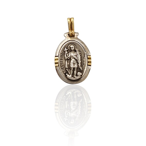 Dije Medalla San Expedito Oval-Plata y oro- Sin piedra- CP5027 sinpiedra