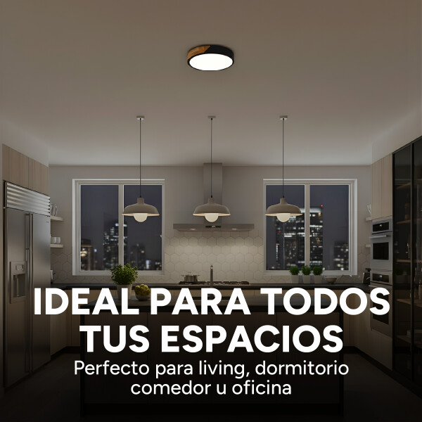 Plafón Led Techo 24 Cm Madera Luz Cálida 24W Moderno Nórdico Color Negro
