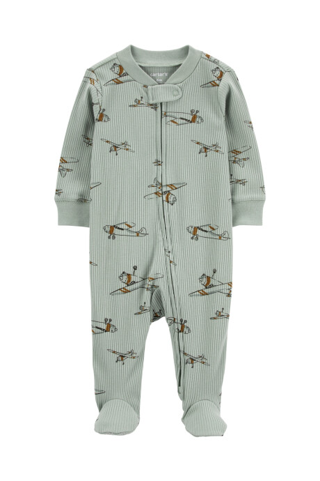 Pijama una pieza de algodón térmico, con pie, diseño aeroplanos Sin color