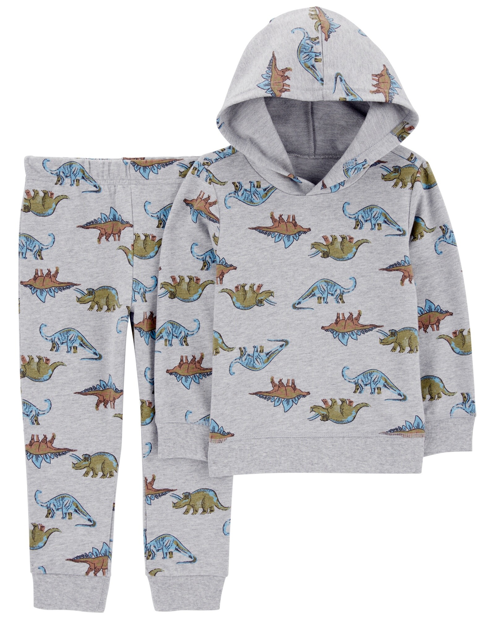 Set dos piezas de algodón, pantalón y buzo con capucha, diseño dinos Sin color