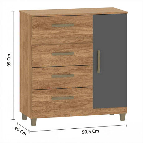 CÓMODA CAJONERA GUARDARROPA 4 CAJONES 1 PUERTA COLOR MADERA GRIS
