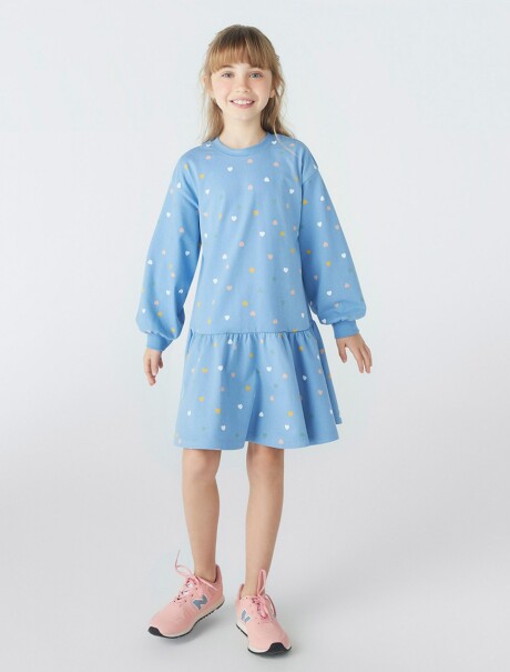 VESTIDO ESTAMPADO DE ALGODÓN CELESTE