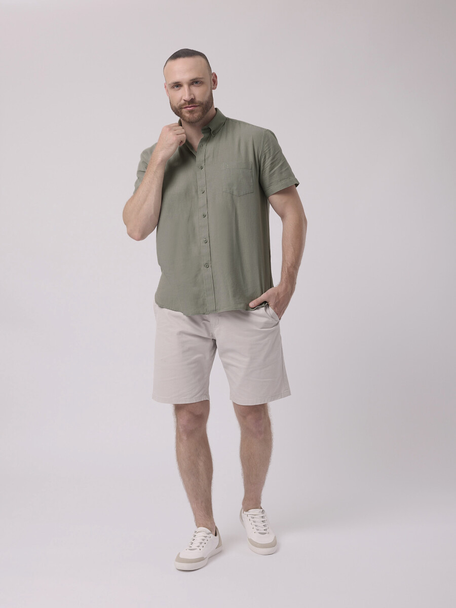 Camisa mc lino lisa - verde 