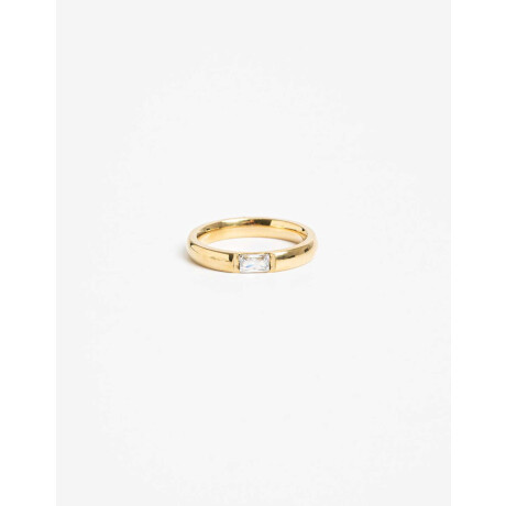 Anillo De Acero Con Cubic Dorado