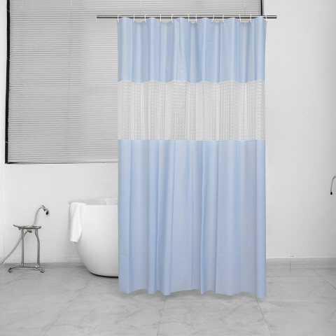 Cortina Baño con Transparencia Bukara con Argollas 180 x 180 cm CELESTE