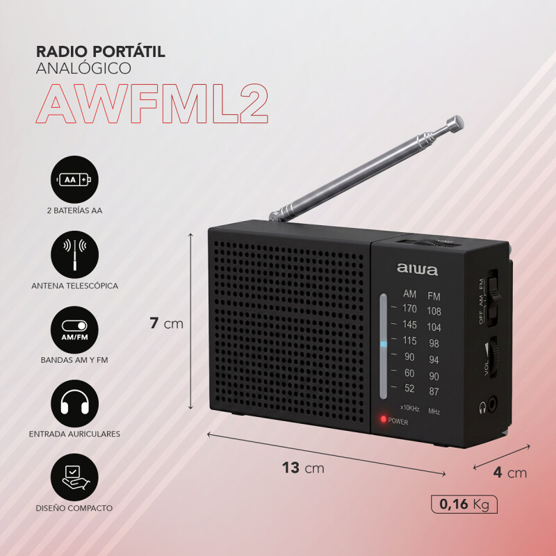 Radio Portátil Analógico AIWA AM/FM | AW-FML2 Radio Portátil Analógico AIWA AM/FM | AW-FML2