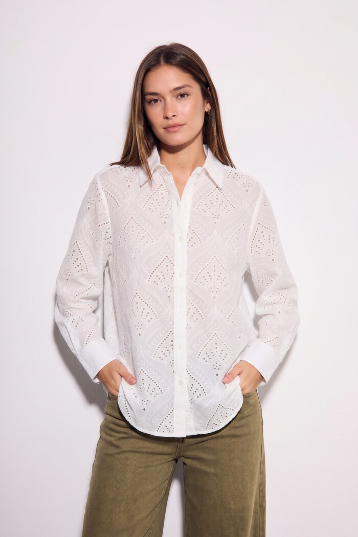 Camisa Broderie Algodón Nacar