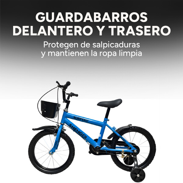 Bicicleta Infantil Shengdi R16 Canasto Parrilla Guardabarros Azul 1
