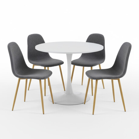 Juego de Comedor Bari Vita – Mesa Redonda con 4 Sillas Blanco y Grafito