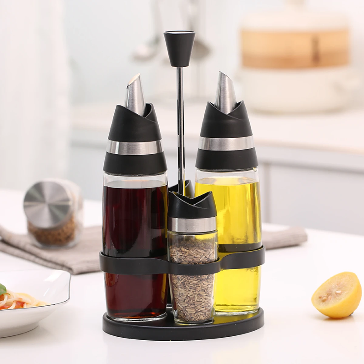 Aceitero/Vinagrero Automático C/Especieros Aminno 