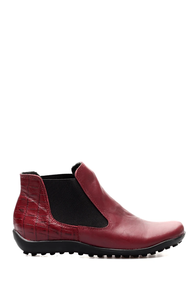 Botín Bajo Con Elástico Cuero Combinado Croco Talón Bordo