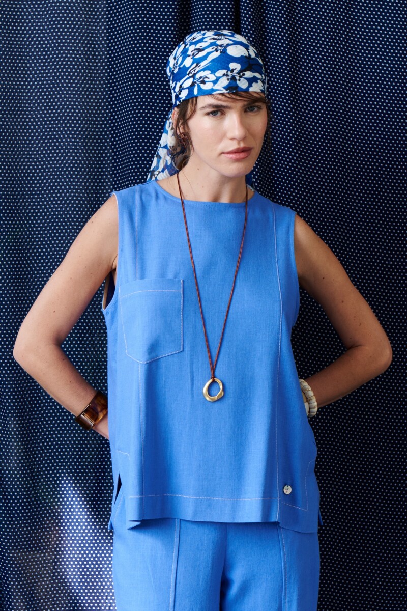TOP LINO POCKET AZUL