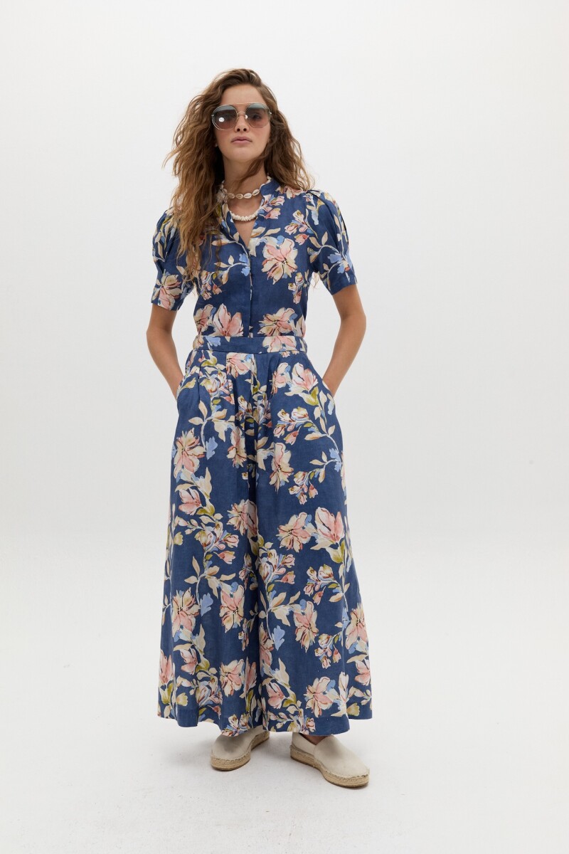 Pantalón Sabi en Lino - Blue Poppy Print 