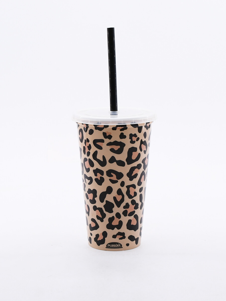 VASO CON SORBITO ANIMAL PRINT - BEIGE 