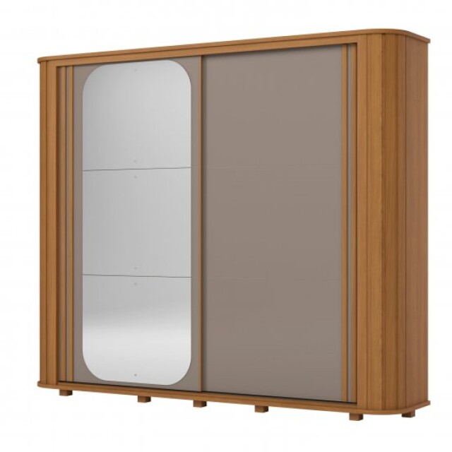 ROPERO MOZATTE 2 PUERTAS 6 CAJONES INTERNOS CON ESPEJO GUARDARROPA CLOSET ARMARIO CANELA