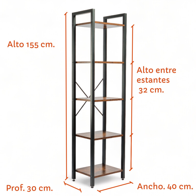 Estanteria biblioteca de hierro y MDF 5 niveles multiuso para el hogar Sin Color
