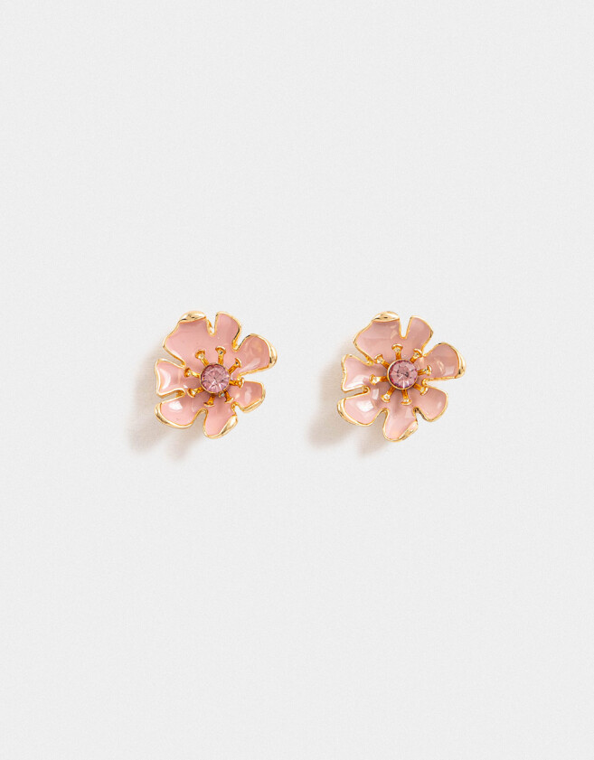 Aros Pasantes Con flores Aros Pasantes Flor Esmaltada - Dorado