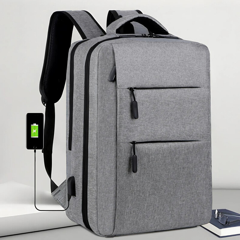 Mochila C/ Usb. Porta Laptop Cierres Gris