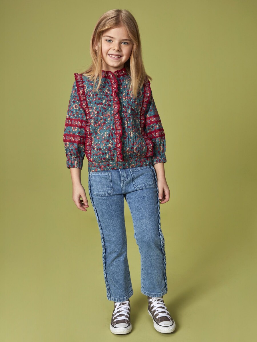 Camisa De Flores Azul Claro