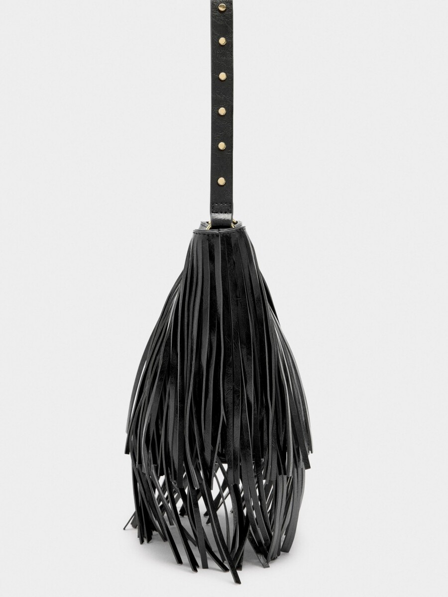 Bolso Bombonera Con Flecos Largos negro